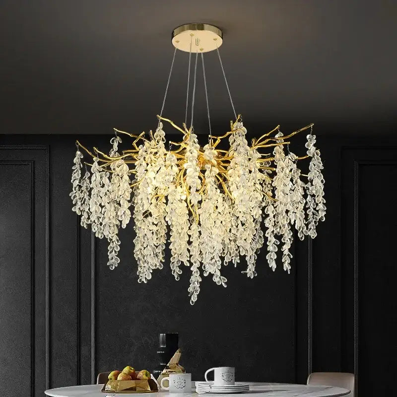 Golden branch crystal chandelier living room grapevine light