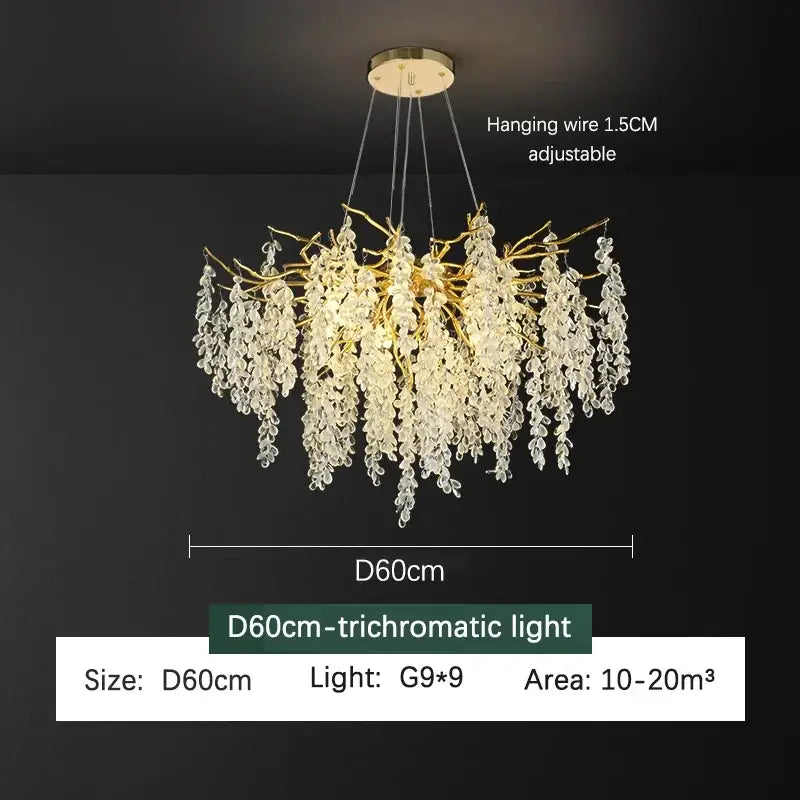 Golden branch crystal chandelier living room grapevine light