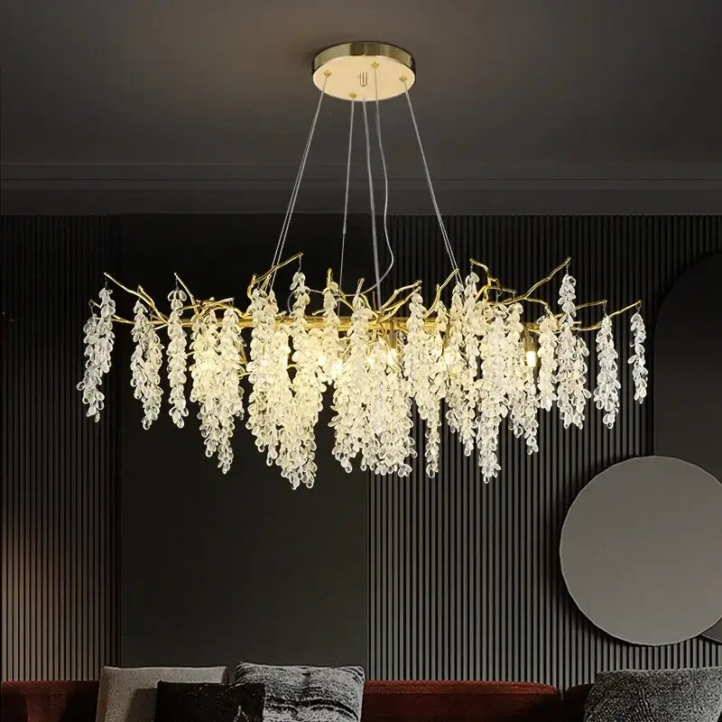 Golden branch crystal chandelier living room grapevine light