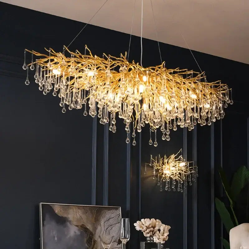 Golden branch crystal chandelier – living room luxury lighting