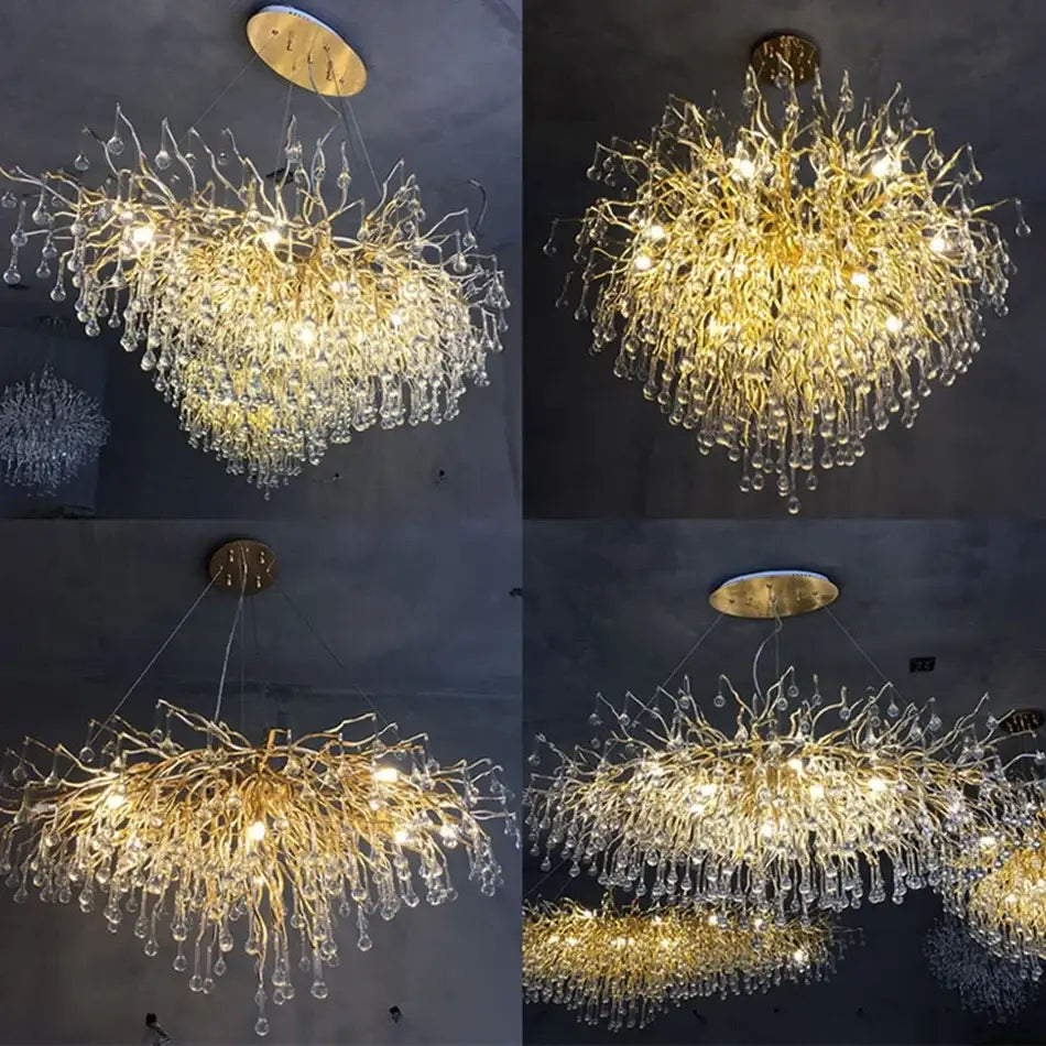 Golden branch crystal chandelier – living room luxury lighting