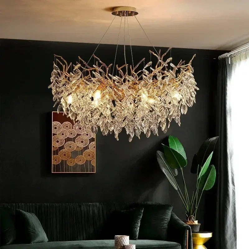 Golden branch crystal led pendant lights dining room chandelier