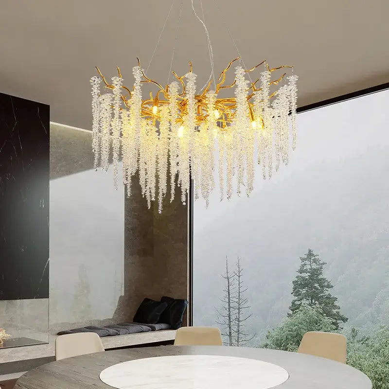 Golden branch crystal tassel ceiling chandelier for living room