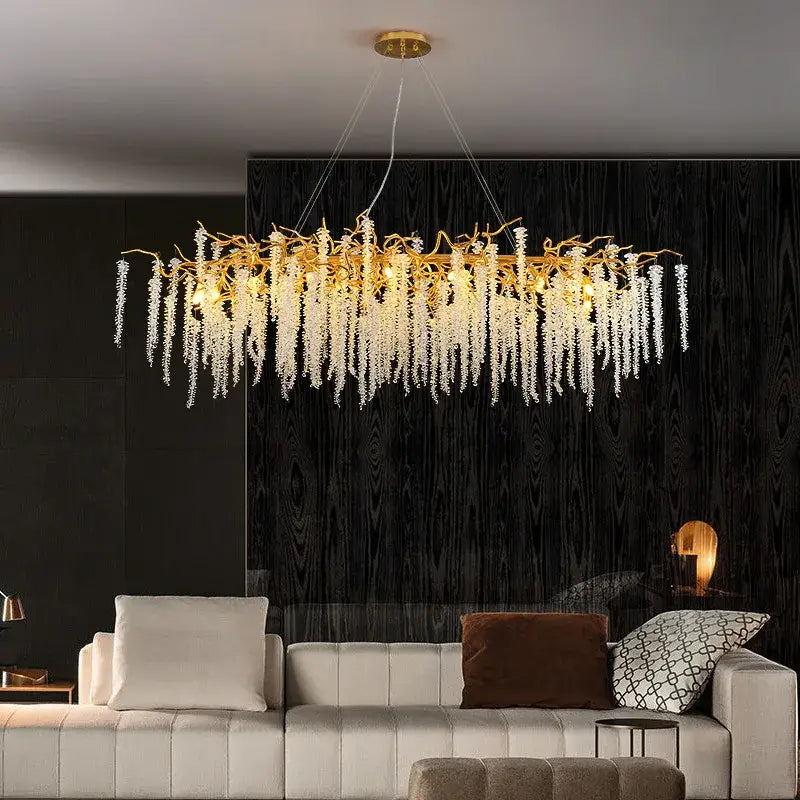 Golden branch crystal tassel ceiling chandelier for living room