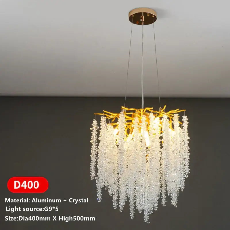 Golden branch crystal tassel ceiling chandelier for living room