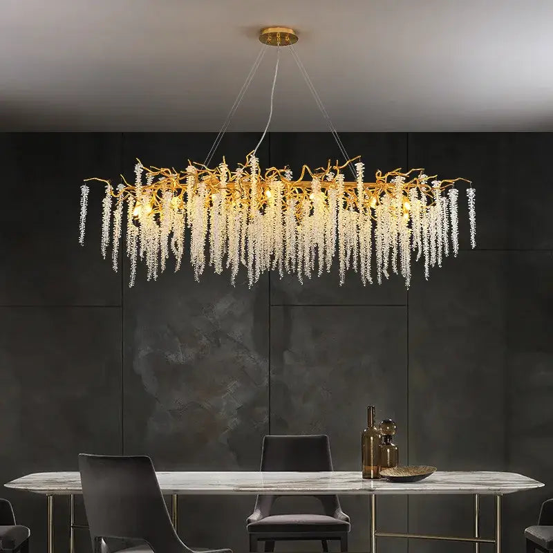 Golden branch crystal tassel ceiling chandelier for living room