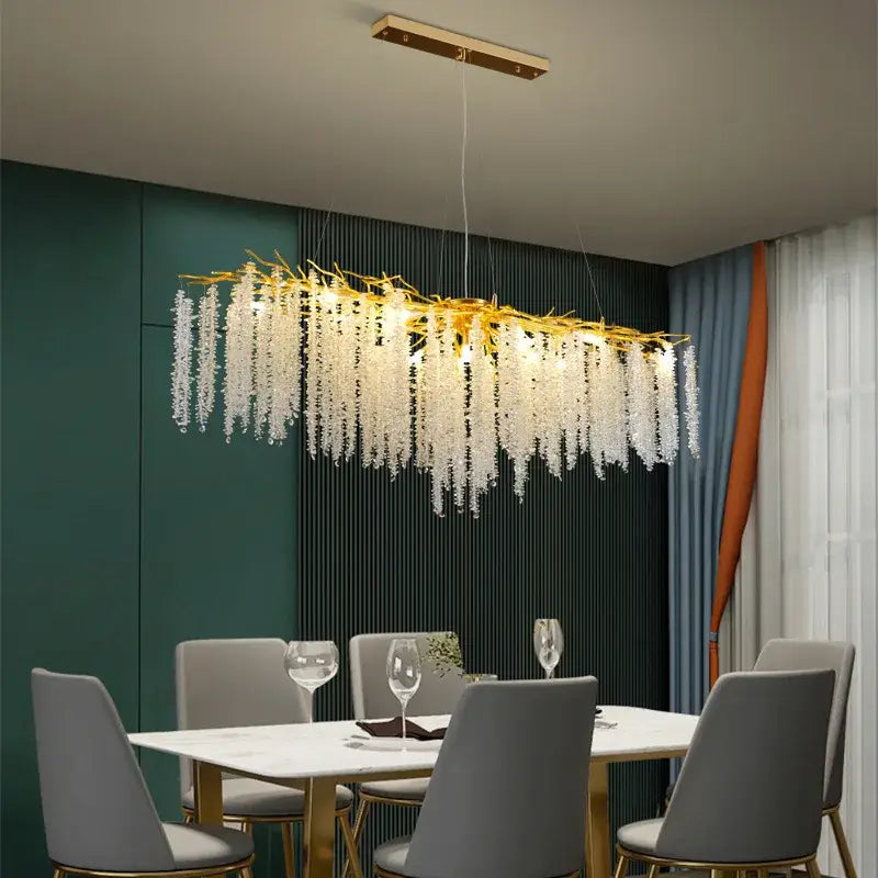 Golden branch crystal tassel chandelier dining room pendant light