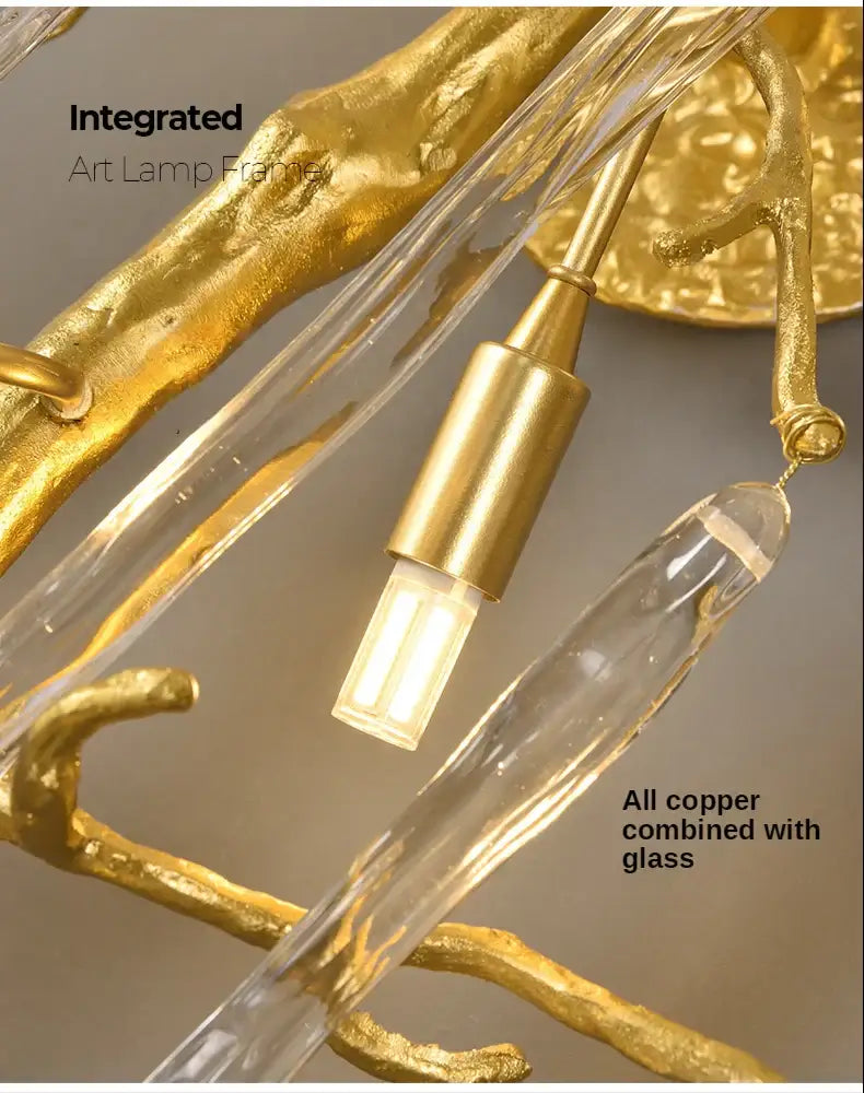 Golden branch crystal wall lamp bedroom art light