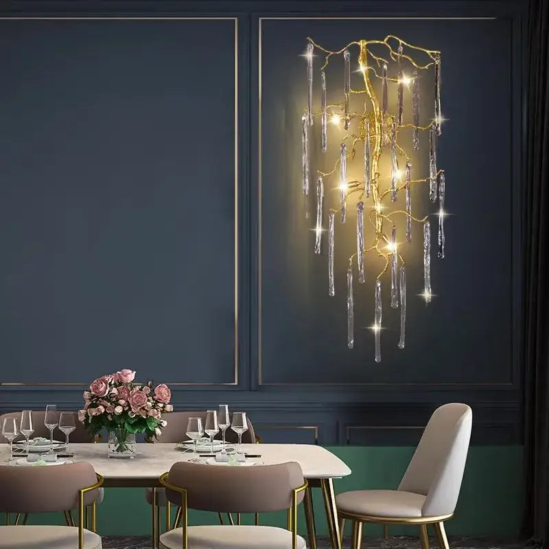 Golden branch crystal wall lamp bedroom art light