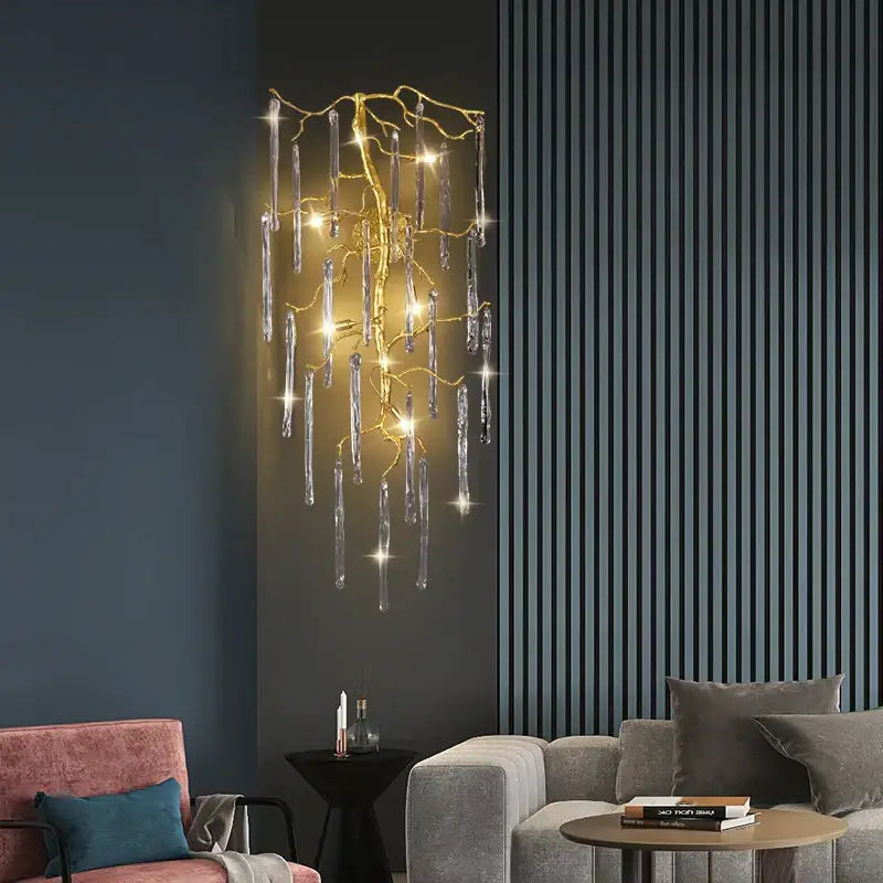Golden branch crystal wall lamp bedroom art light