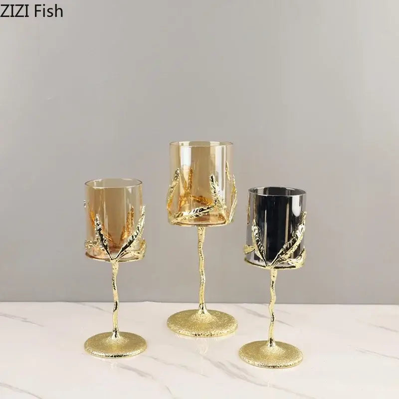 Golden branches candle holders dining room gold leaf glass decor