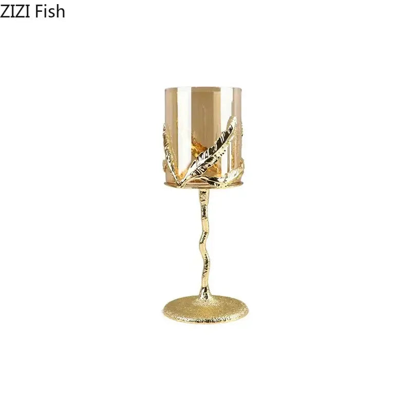 Golden branches candle holders dining room gold leaf glass decor