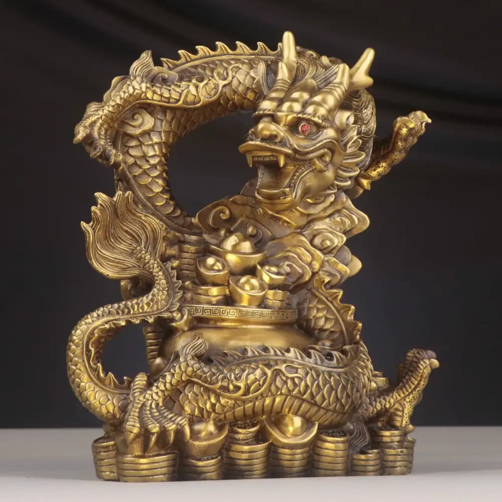 Golden brass dragon zodiac copper bowl ornament living room decor