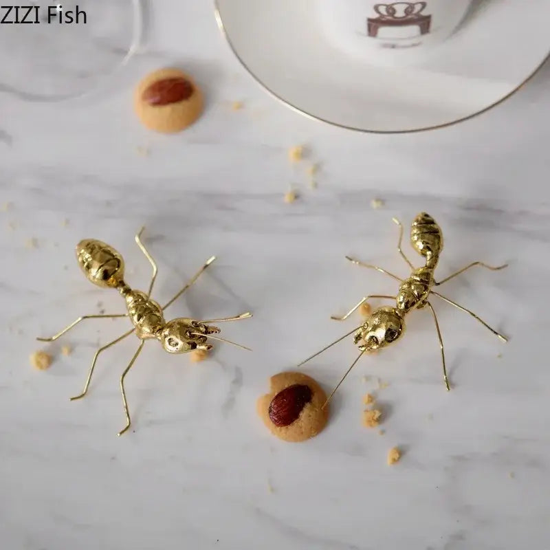 Golden butterfly ant miniature metal figurine living room decor