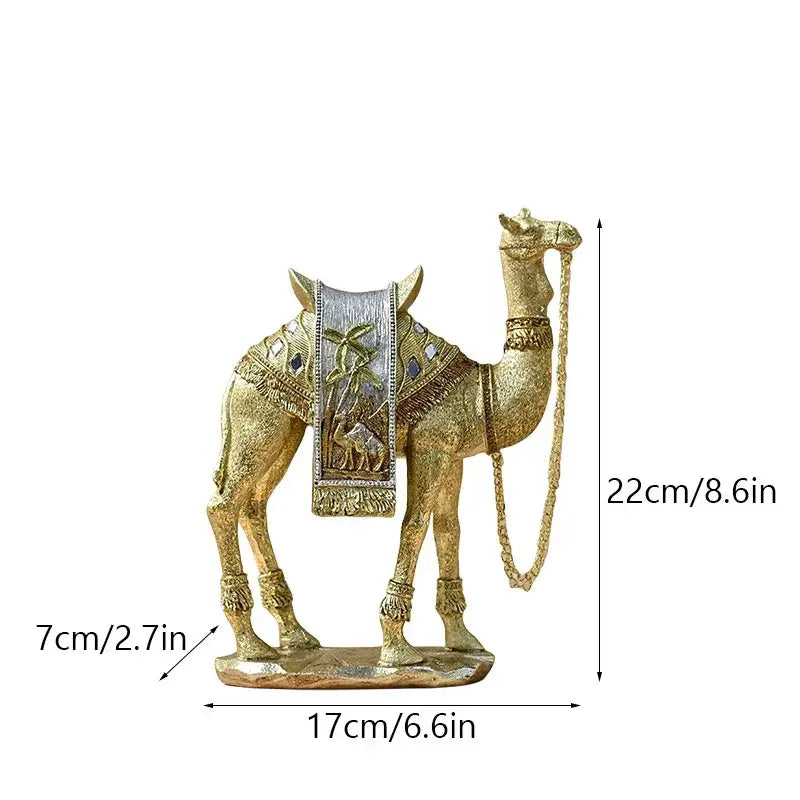 Golden camel resin sculpture set gold & silver office decor