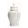 Golden ceramic ginger jar with cutouts living room decor storage pot