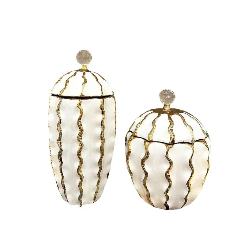 Golden checkmate ceramic white and gold decorative jar living room