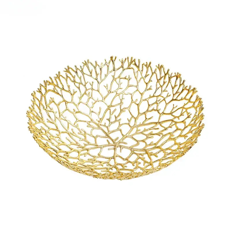 Golden coral shapes metal tray dining room fruit bowl
