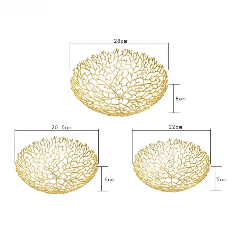 Golden coral shapes metal tray dining room fruit bowl