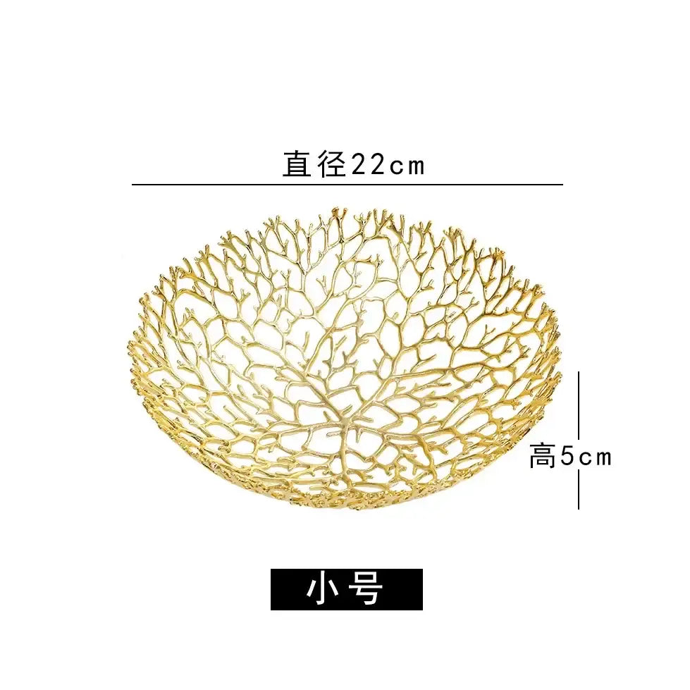 Golden coral shapes metal tray dining room fruit bowl
