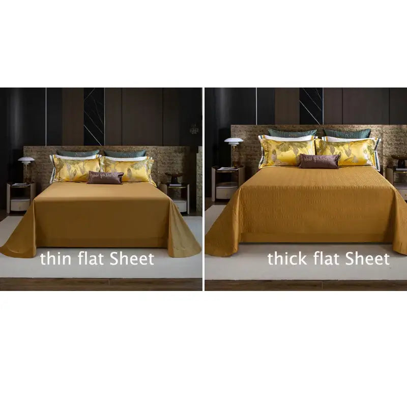 Golden floral satin jacquard bedding set bedroom duvet cover