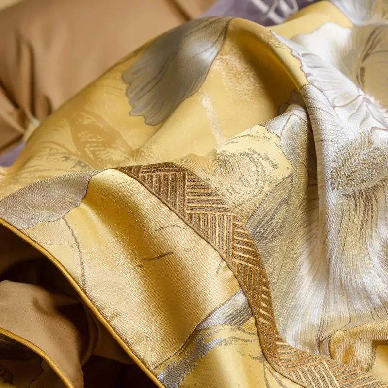 Golden floral satin jacquard bedding set bedroom duvet cover