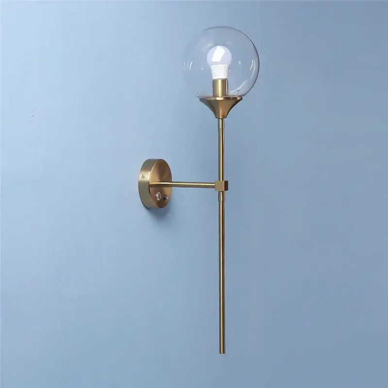 Golden glass ball led wall light bedroom brass sconce