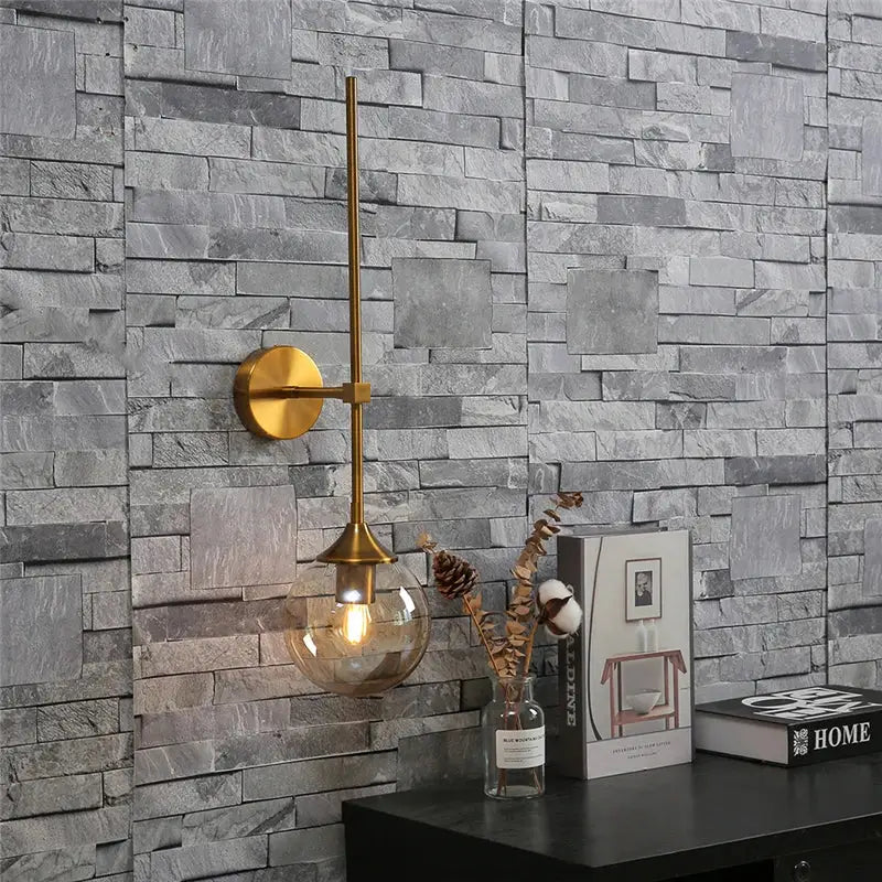 Golden glass ball led wall light bedroom brass sconce