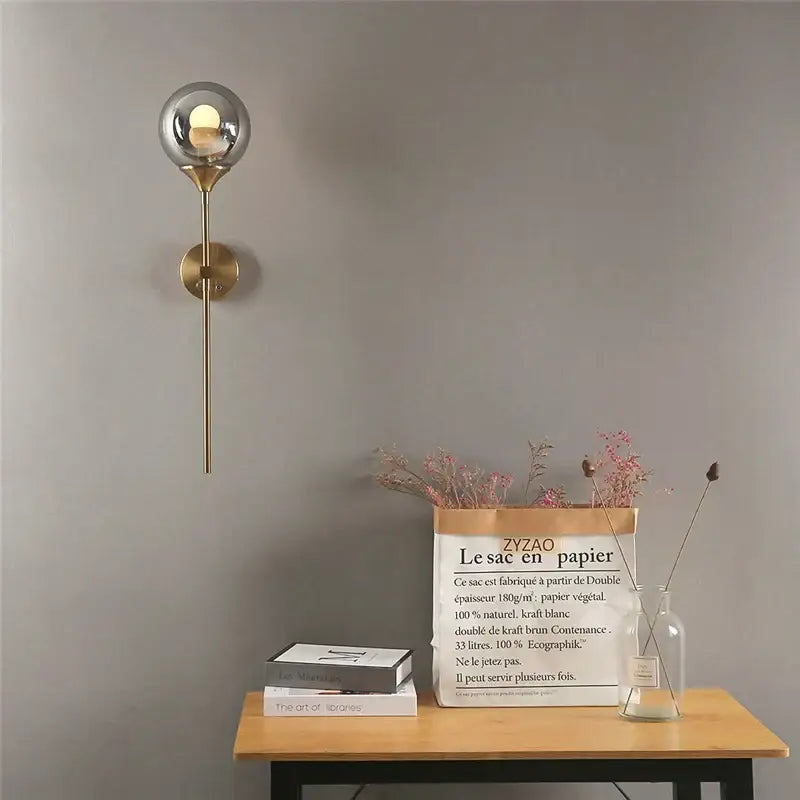 Golden glass ball led wall light bedroom brass sconce
