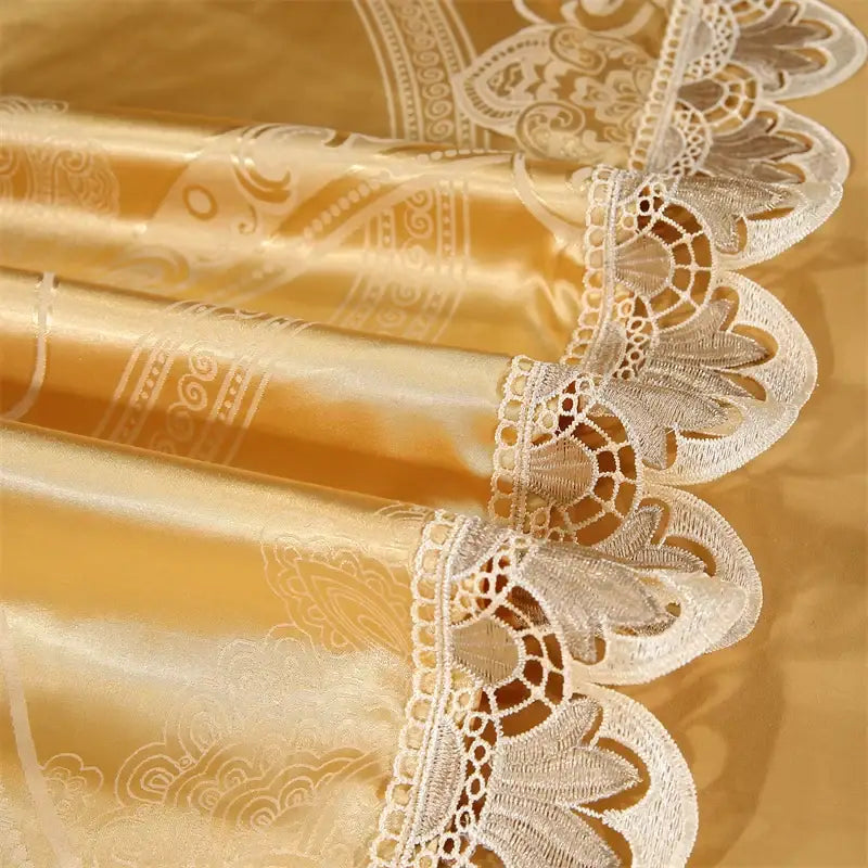 Golden jacquard cotton bedding set bedroom lace floral duvet cover