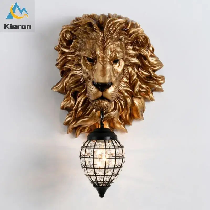Golden lion head king crystal wall lamp for bedroom cage pendant