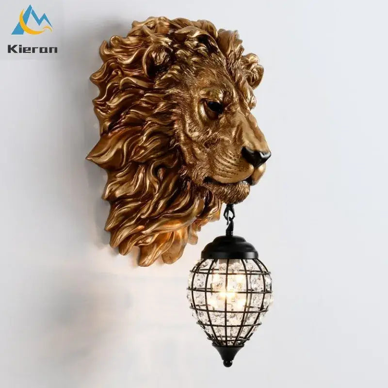 Golden lion head king crystal wall lamp for bedroom cage pendant