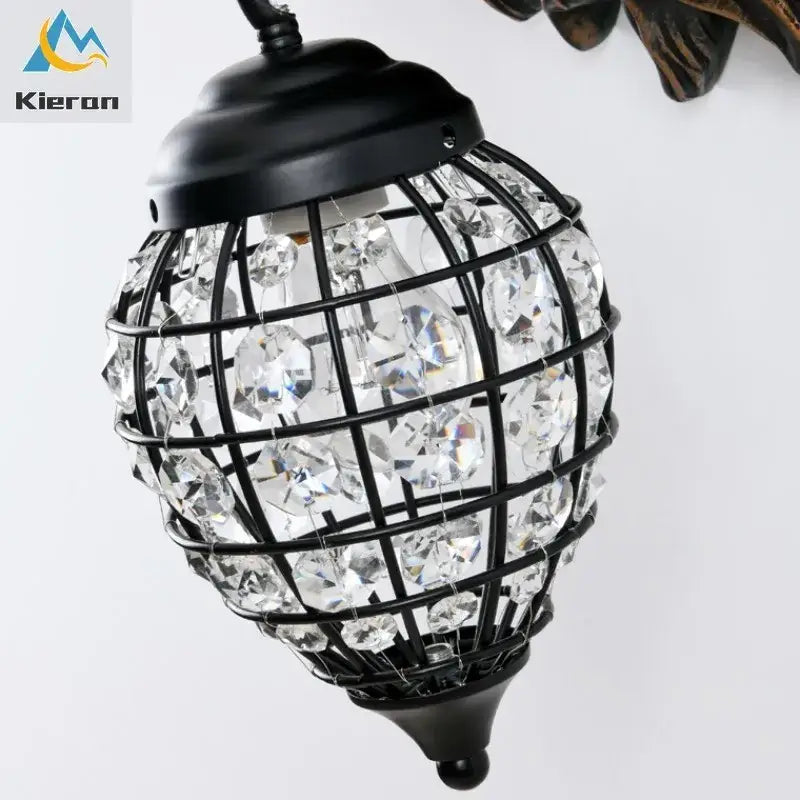 Golden lion head king crystal wall lamp for bedroom cage pendant