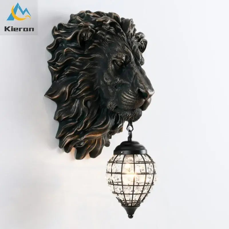 Golden lion head king crystal wall lamp for bedroom living room