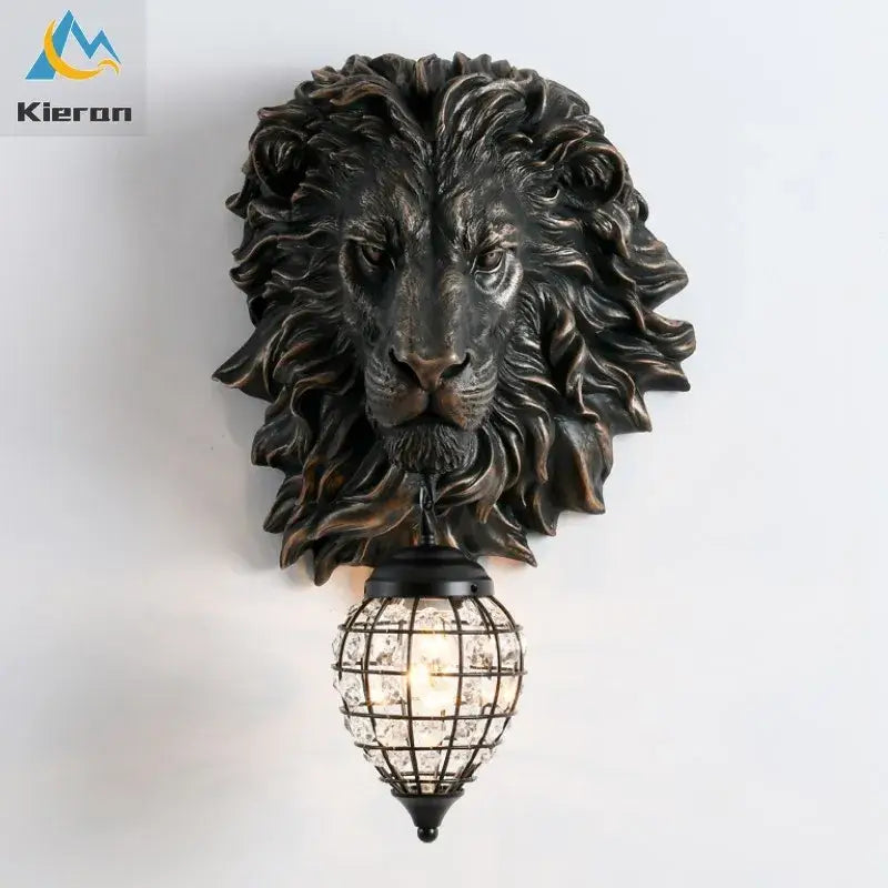 Golden lion head king crystal wall lamp for bedroom living room