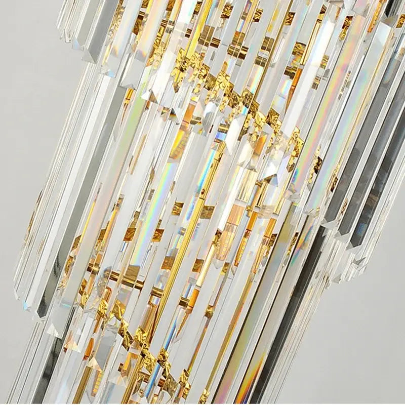 Golden luxury spiral crystal chandelier staircase multi tier light