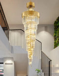 Golden luxury spiral crystal chandelier staircase multi tier light