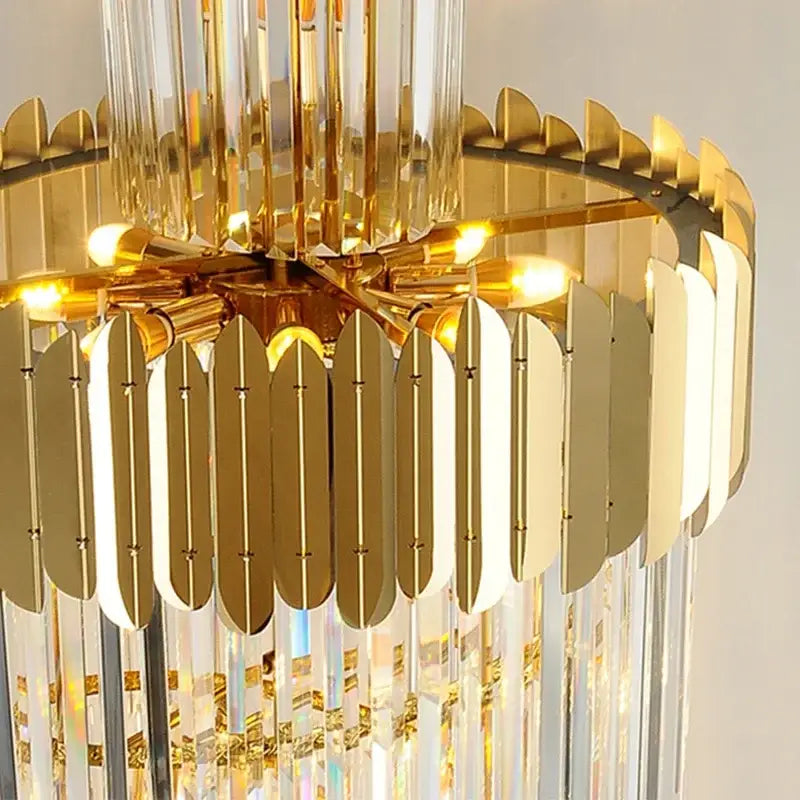 Golden luxury spiral crystal chandelier staircase multi tier light