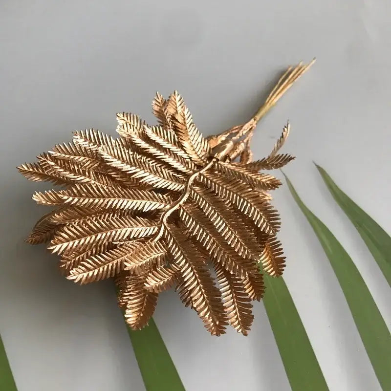 Golden metallic berry stamen green plant foliage for living room decor