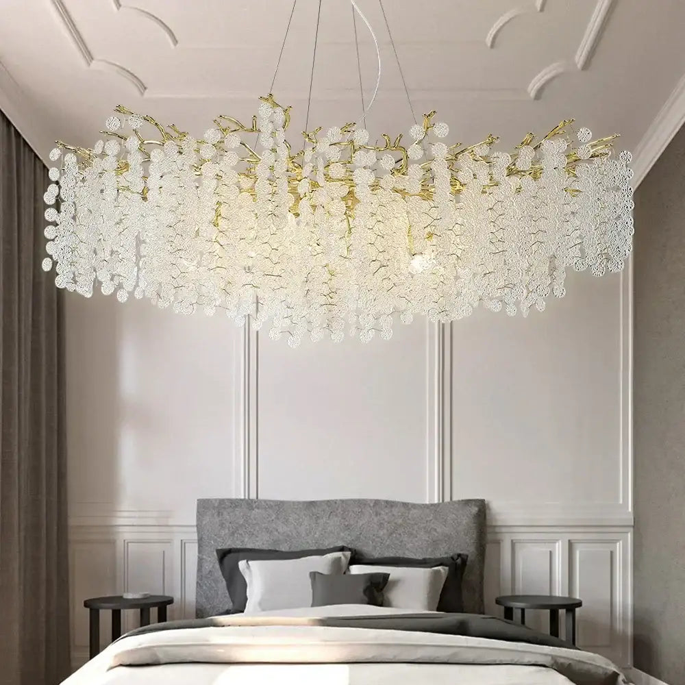 Golden money tree crystal chandelier living room gold pendant light