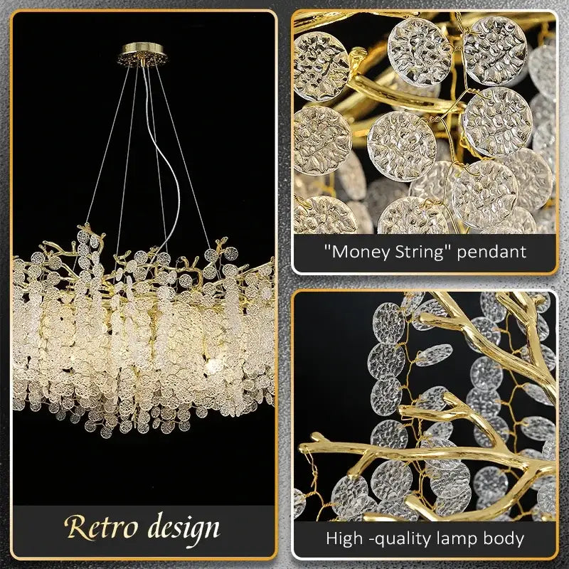 Golden money tree crystal chandelier living room gold pendant light