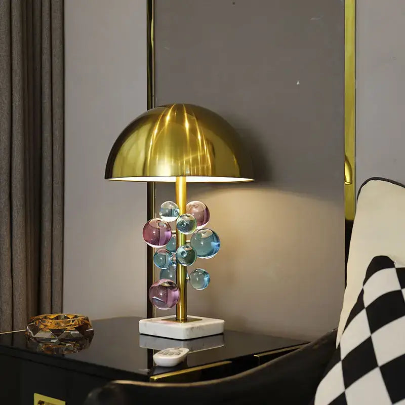 Golden mushroom crystal ball table lamp bedroom decor