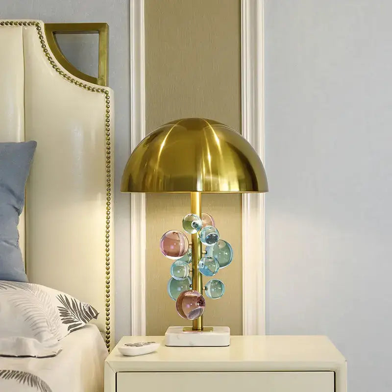 Golden mushroom crystal ball table lamp bedroom decor