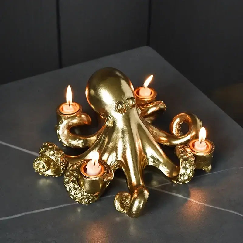 Golden octopus sculpture candle holder for dining room decor