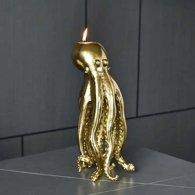 Golden octopus sculpture candle holder for dining room decor