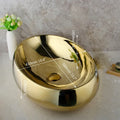 Golden plated ceramic basin sink and faucet set for bathroom