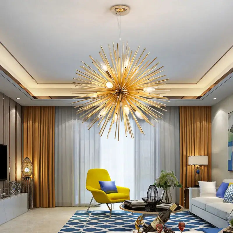 Golden starburst ball pendant lamp for living room light