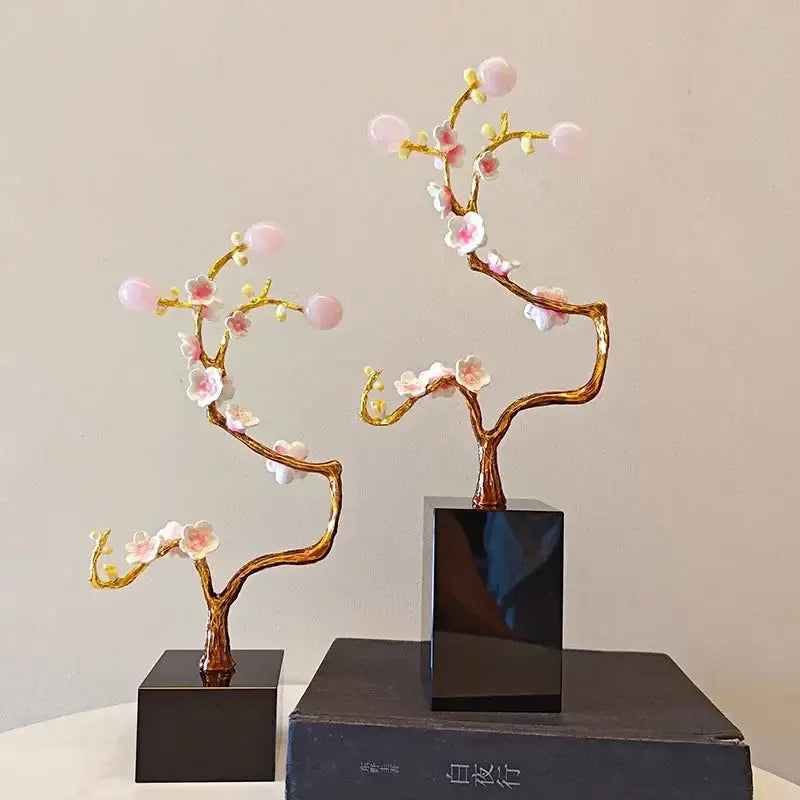 Golden tree pink & white metal decor figurine living room sculpture