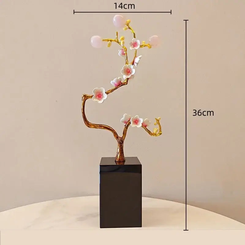 Golden tree pink & white metal decor figurine living room sculpture
