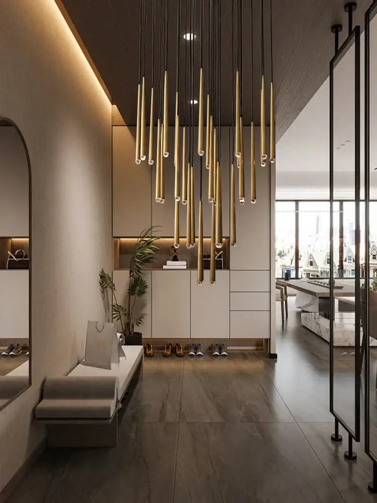 Golden water drop ceiling chandelier living room crystal pendant light